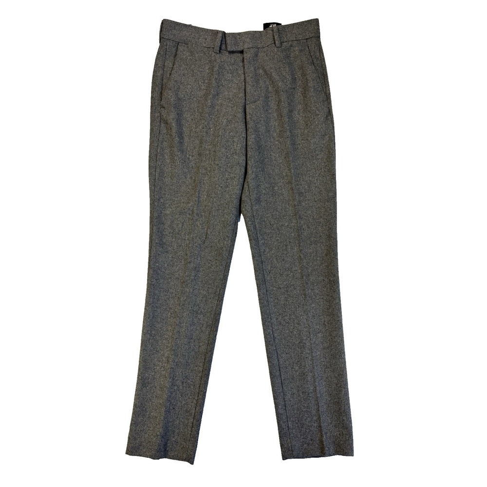 H&M Men's 30R Slim Fit Gray Tweed Wool Blend Dress Pants Preppy Academia Career‎